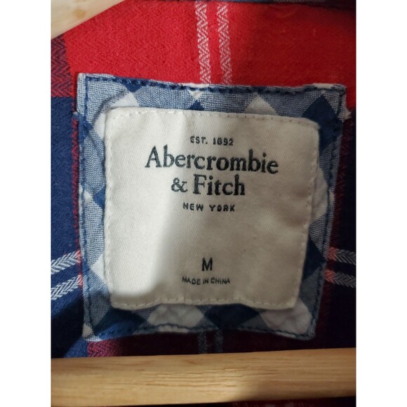 Abercrombie Fitch  Red Navy Plaid Button Down M - Picture 3 of 7